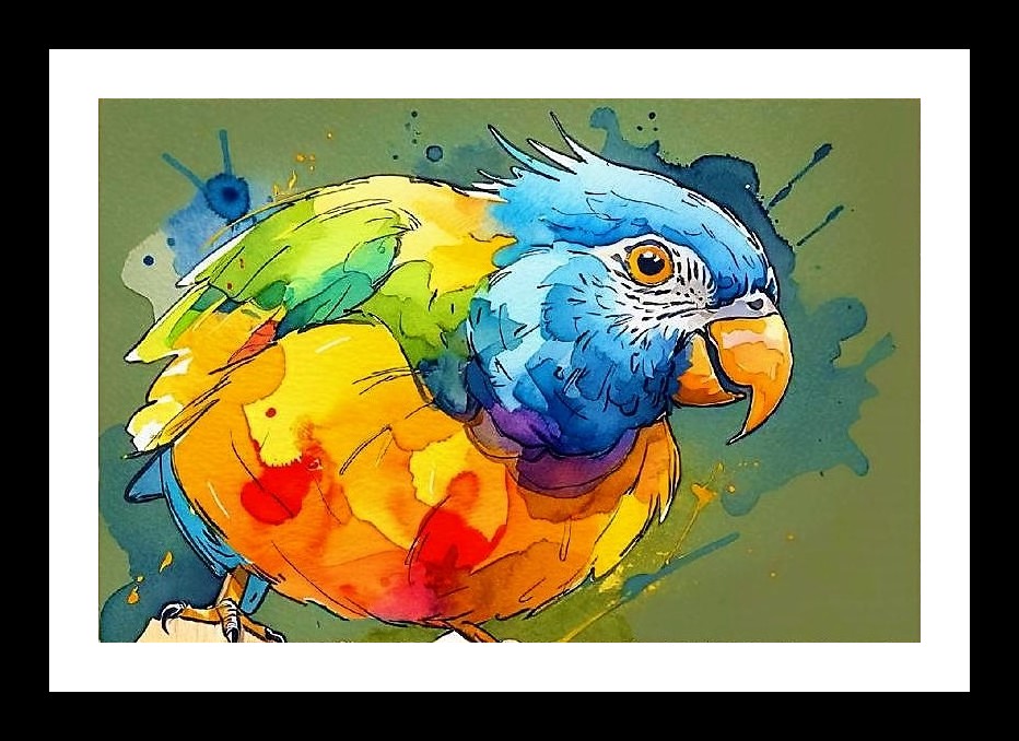 Colorful Parrot Watercolor Portrait - Wall Art, Interior Accents, Framing Solutions, Residential/Commercial Decor, Premium Gifts | Size: 8 x 12 inches