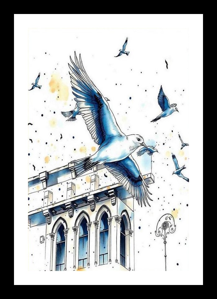 Majestic Bird Cityscape Watercolor Art - Elegant Soaring Scene. Wall Art, Interior Accents, Framing Solutions, Residential/Commercial Decor, Premium Gifts | Size: 8 x 12 inches