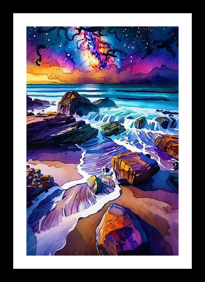 Cosmic Sunset Ocean Waves Art. Wall Art, Interior Accents, Framing Solutions, Residential/Commercial Decor, Premium Gifts | Size: 8 x 12 inches