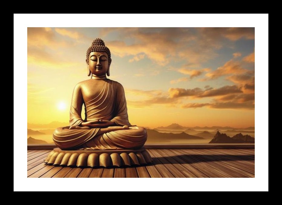Golden Buddha Sunset Serenity - Wall Art, Interior Accents, Framing Solutions, Residential/Commercial Decor, Premium Gifts | Size: 8 x 12 inches
