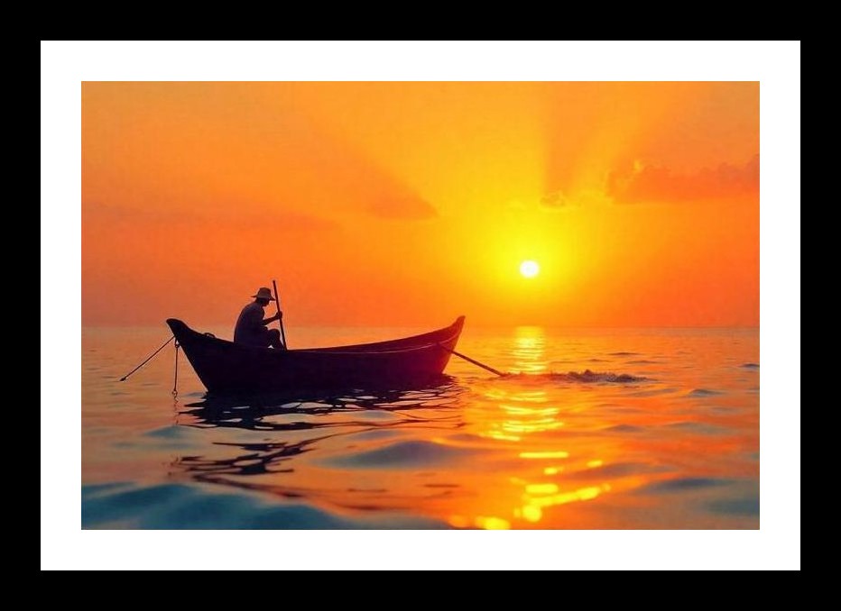 Golden Sunset Fisherman: Serene Sea Silhouette. Wall Art, Interior Accents, Framing Solutions, Residential/Commercial Decor, Premium Gifts | Size: 8 x 12 inches