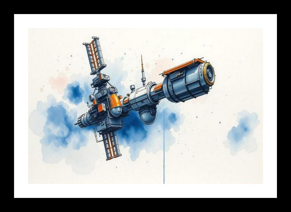 Nebula Space Station Portrait - Watercolor Dreamscape Wall Art, Interior Accents, Framing Solutions, Residential/Commercial Decor, Premium Gifts | Size: 8 x 12 inches