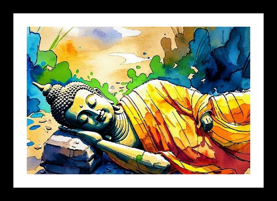 Serene Buddha Watercolor: A Vibrant Slumbering Portrait. Wall Art, Interior Accents, Framing Solutions, Residential/Commercial Decor, Premium Gifts | Size: 8 x 12 inches