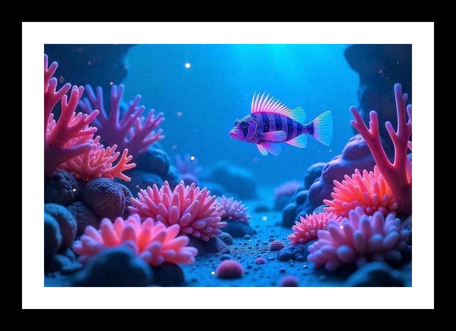 Glowing Coral Reef Fish Art - Vibrant Underwater Scene. Wall Art, Interior Accents, Framing Solutions, Residential/Commercial Decor, Premium Gifts | Size: 8 x 12 inches