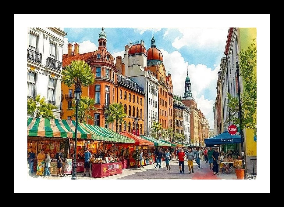 European Street Market: Sunny Day Canvas Print Wall Art, Interior Accents, Framing Solutions, Residential/Commercial Decor, Premium Gifts | Size: 8 x 12 inches