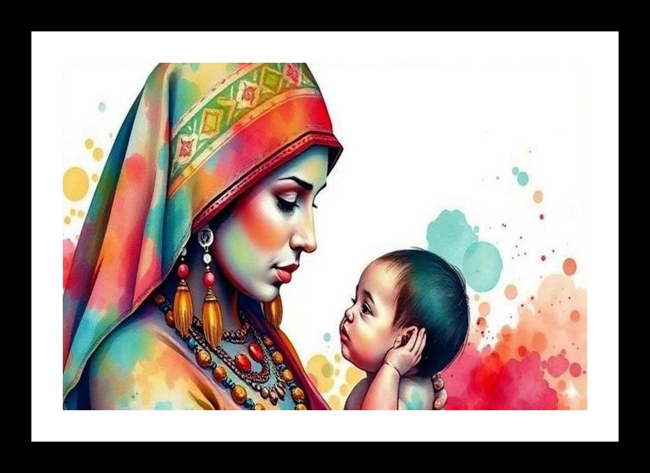 Mother & Child Watercolor Portrait - Tender Love Captured. Wall Art, Interior Accents, Framing Solutions, Residential/Commercial Decor, Premium Gifts | Size: 8 x 12 inches