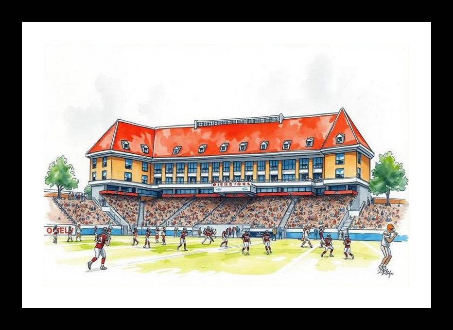 Football Stadium Canvas Art - Vibrant Game Day Illustration. Wall Art, Interior Accents, Framing Solutions, Residential/Commercial Decor, Premium Gifts | Size: 8 x 12 inches