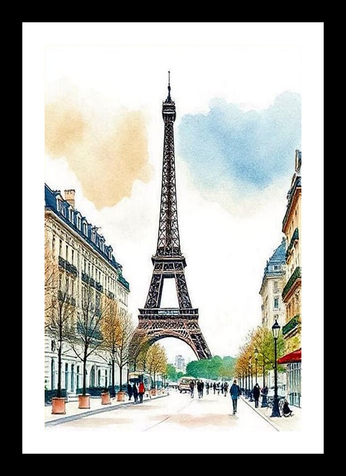 Eiffel Tower Parisian Street Scene Portrait Wall Art, Interior Accents, Framing Solutions, Residential/Commercial Decor, Premium Gifts | Size: 8 x 12 inches