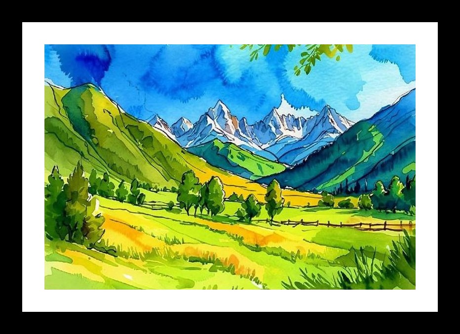 Watercolor Mountain Majesty: Vibrant Landscape Portrait Wall Art, Interior Accents, Framing Solutions, Residential/Commercial Decor, Premium Gifts | Size: 8 x 12 inches
