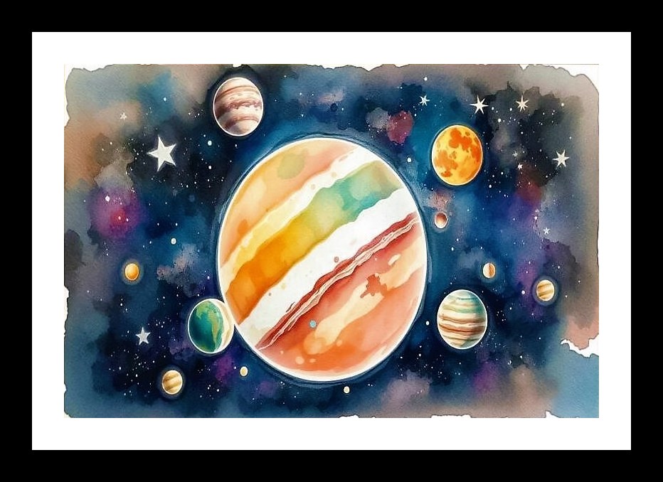 Watercolor Planetary System Portrait - Cosmic Wonder Wall Art, Interior Accents, Framing Solutions, Residential/Commercial Decor, Premium Gifts | Size: 8 x 12 inches