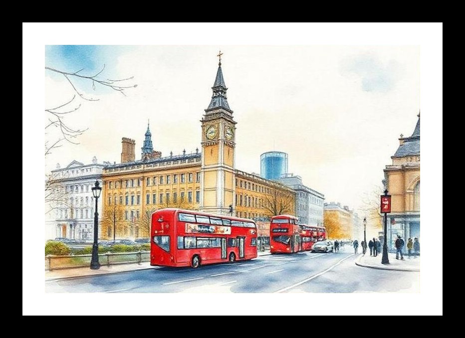 London Red Bus & Clock Tower Portrait - Iconic City View Wall Art, Interior Accents, Framing Solutions, Residential/Commercial Decor, Premium Gifts | Size: 8 x 12 inches