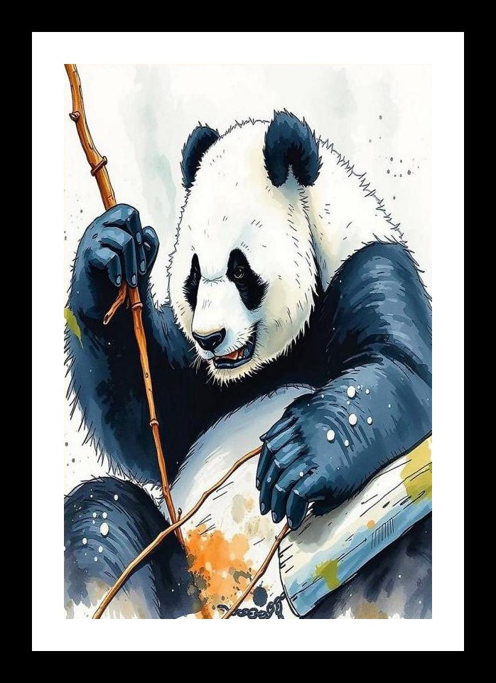 Playful Panda Watercolor Portrait - Serene Snack, Vibrant Art. Wall Art, Interior Accents, Framing Solutions, Residential/Commercial Decor, Premium Gifts | Size: 8 x 12 inches