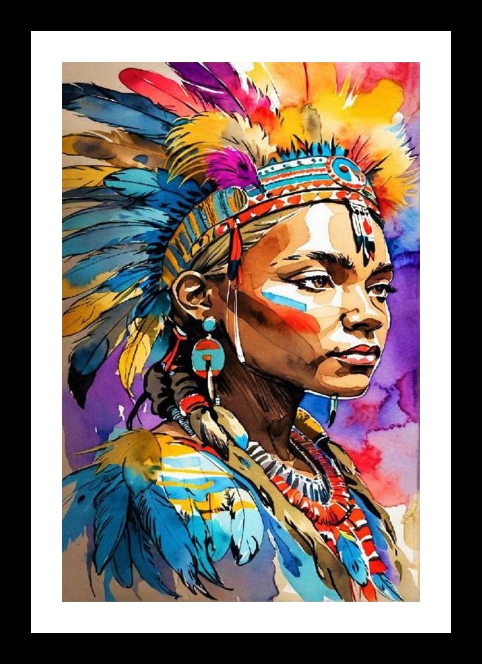 Watercolor Native American Woman Portrait. Wall Art, Interior Accents, Framing Solutions, Residential/Commercial Decor, Premium Gifts | Size: 8 x 12 inches