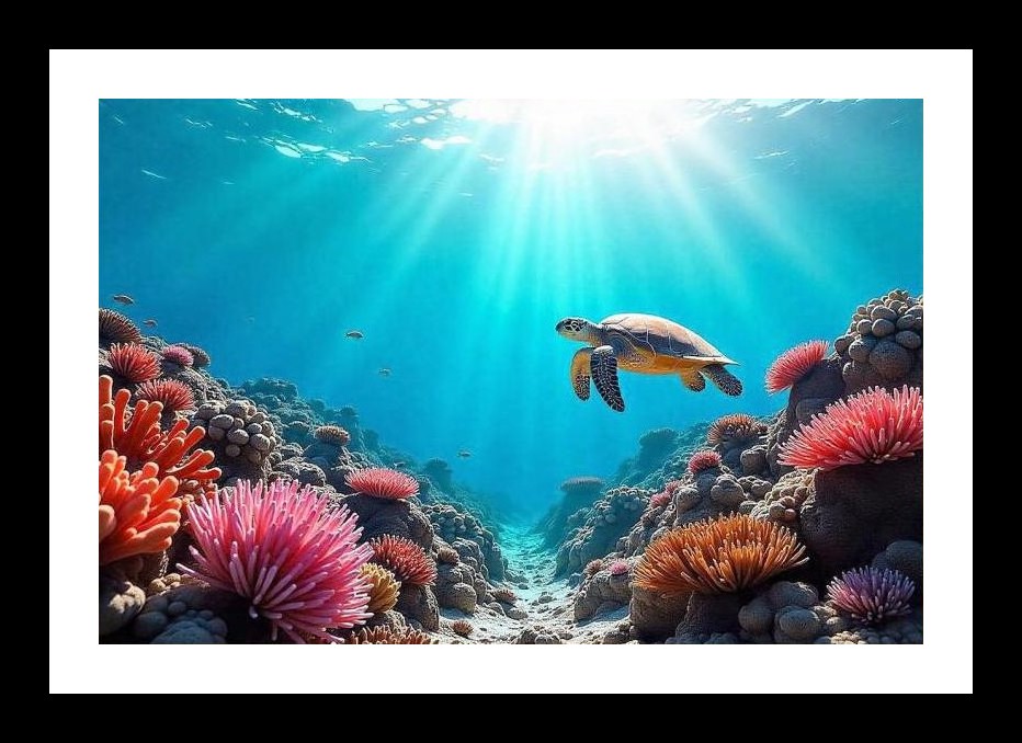 Sunlit Sea Turtle Reef - Breathtaking Ocean Art. Wall Art, Interior Accents, Framing Solutions, Residential/Commercial Decor, Premium Gifts | Size: 8 x 12 inches