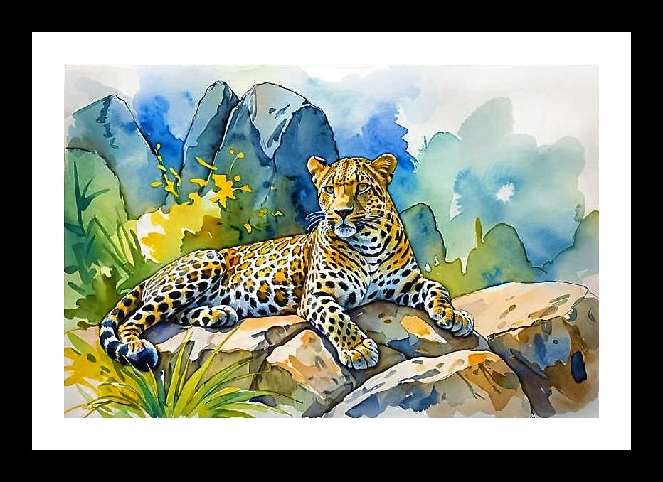Sun-Kissed Leopard Majesty: Vibrant Landscape Portrait. Wall Art, Interior Accents, Framing Solutions, Residential/Commercial Decor, Premium Gifts | Size: 8 x 12 inches