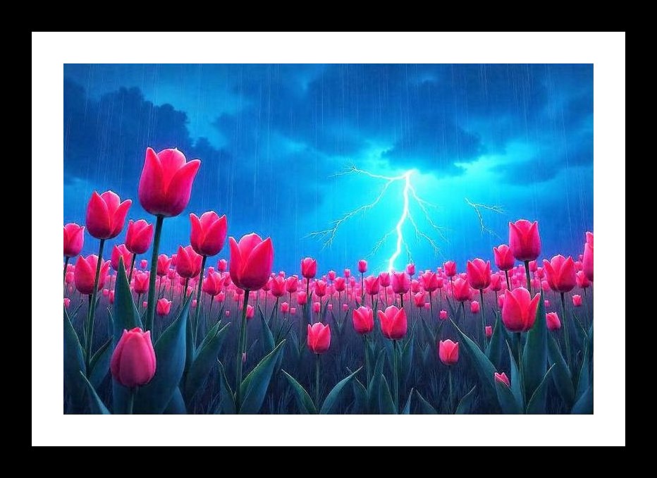 Pink Tulips Under Stormy Sky - Hope Amidst Darkness Wall Art, Interior Accents, Framing Solutions, Residential/Commercial Decor, Premium Gifts | Size: 8 x 12 inches