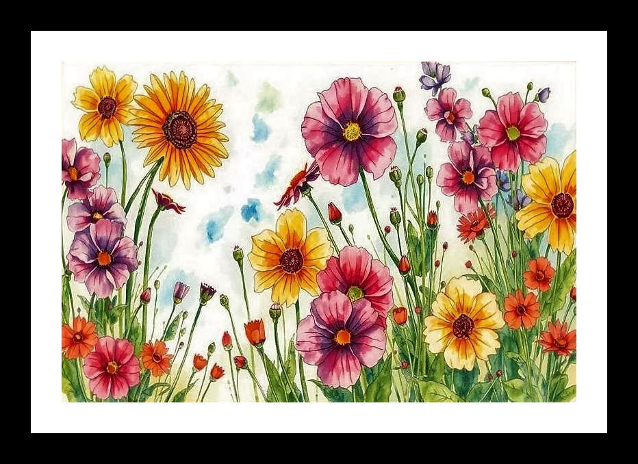 Colorful Floral Watercolor Portrait - Wall Art, Interior Accents, Framing Solutions, Residential/Commercial Decor, Premium Gifts | Size: 8 x 12 inches