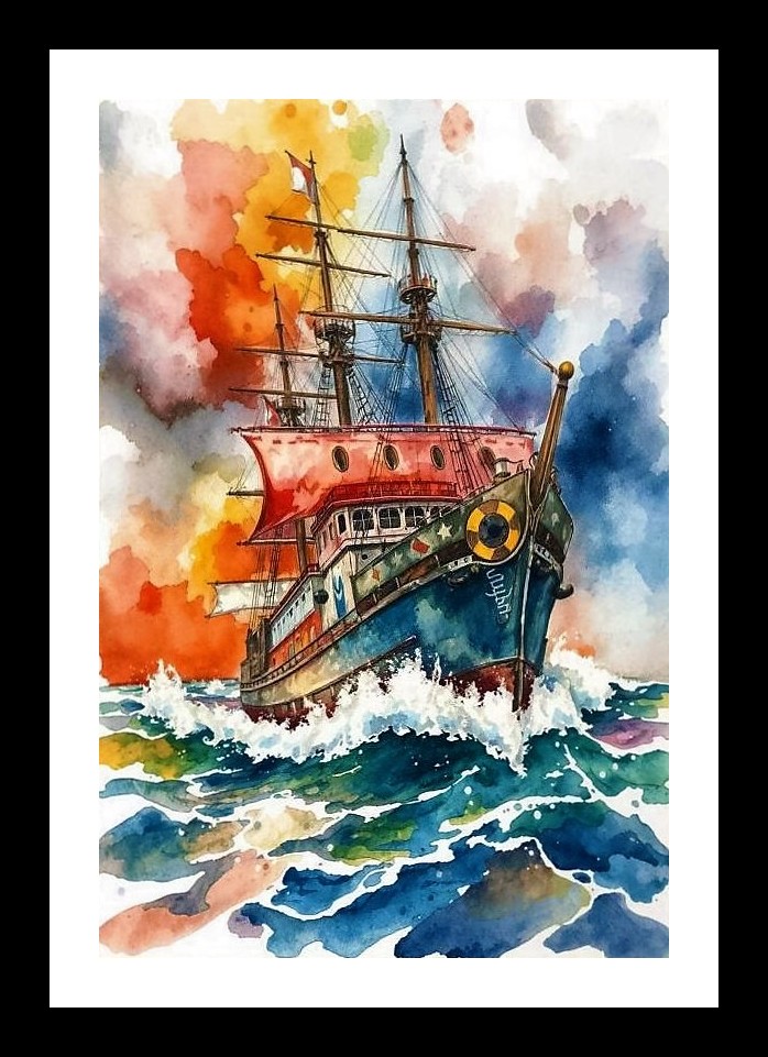 Tempestuous Sailboat Portrait: Rough Seas Painting Photo Frame With Photo, Wall Hanging Art, Wall Decor, Home Decor, Picture Frame | Size: 8 x 12 inches