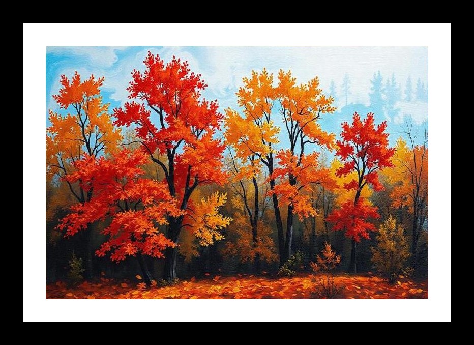 Autumnal Forest Portrait: Vivid Fall Foliage Art. Wall Art, Interior Accents, Framing Solutions, Residential/Commercial Decor, Premium Gifts | Size: 8 x 12 inches