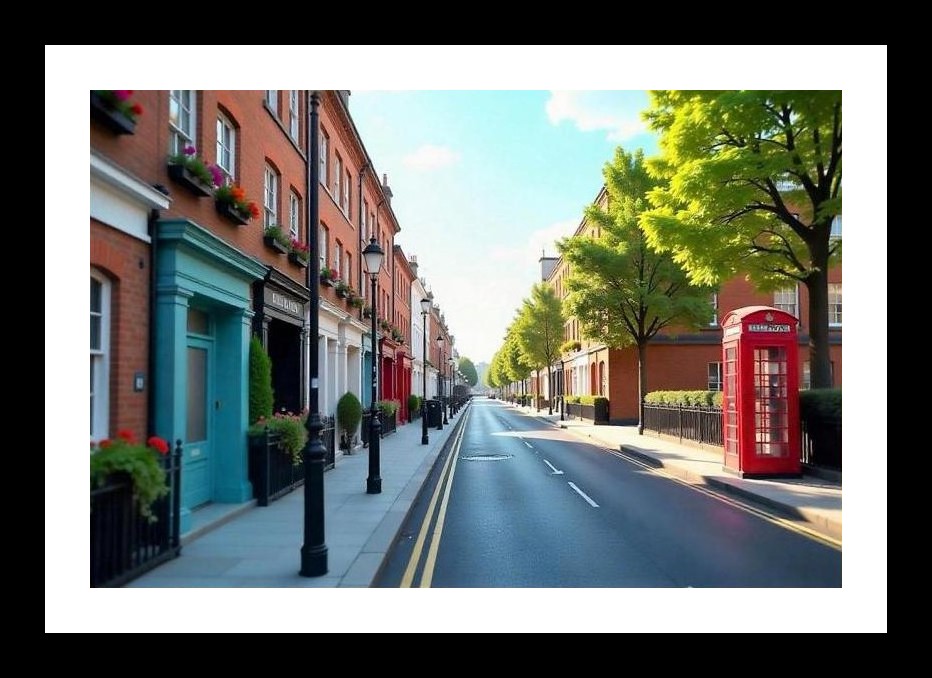 London Townhouse Charm: A Colorful Street Scene. Wall Art, Interior Accents, Framing Solutions, Residential/Commercial Decor, Premium Gifts | Size: 8 x 12 inches