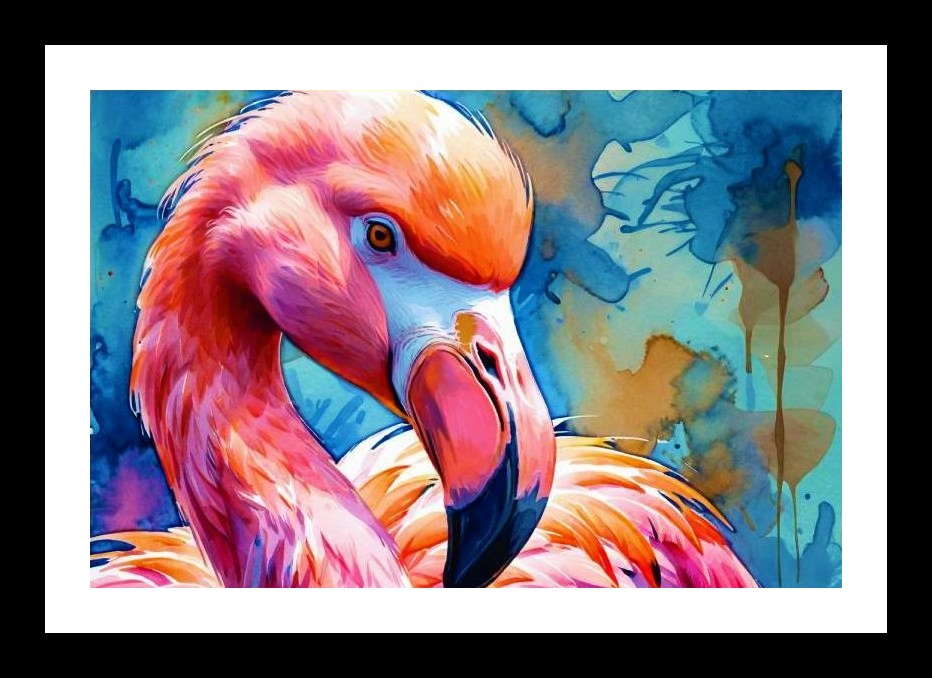 Flamingo Watercolor Portrait - Vibrant Pink Bird on Bold Background Wall Art, Interior Accents, Framing Solutions, Residential/Commercial Decor, Premium Gifts | Size: 8 x 12 inches