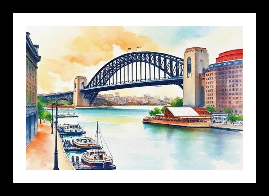 Sydney Harbour Sunset Portrait: Breathtaking Bridge View. Wall Art, Interior Accents, Framing Solutions, Residential/Commercial Decor, Premium Gifts | Size: 8 x 12 inches