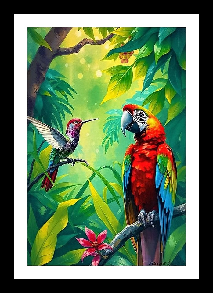Jungle Parrot Portrait: Vibrant Art for Your Walls. Photo Frame With Photo, Wall Hanging Art, Wall Decor, Home Decor, Picture Frame | Size: 8 x 12 inches