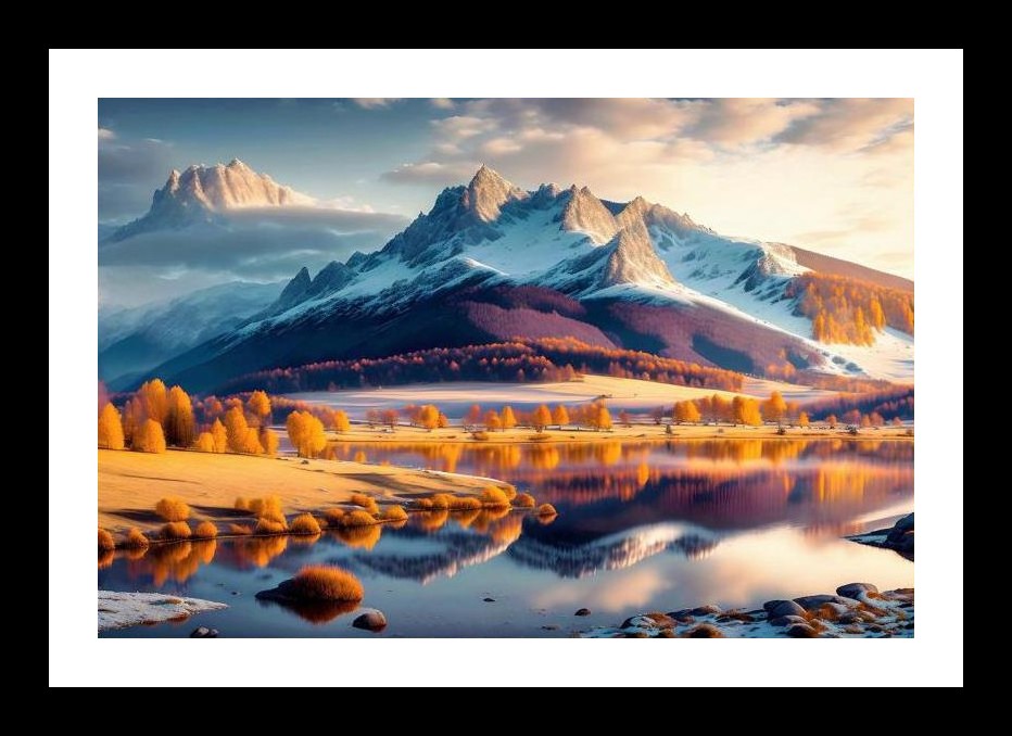 Autumn Lake Serenity: Mountain Reflection Photo. Wall Art, Interior Accents, Framing Solutions, Residential/Commercial Decor, Premium Gifts | Size: 8 x 12 inches